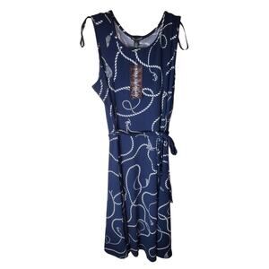 Nina Leonard Nautical Belted Dress, NWT, Large